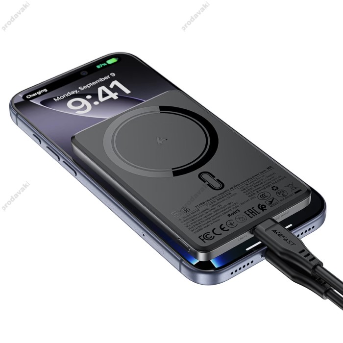 Повербанк портативний акумулятор Power bank Acefast M8 fultra-thin magnetic wireless магнітний PD18W 5000 mAh Black